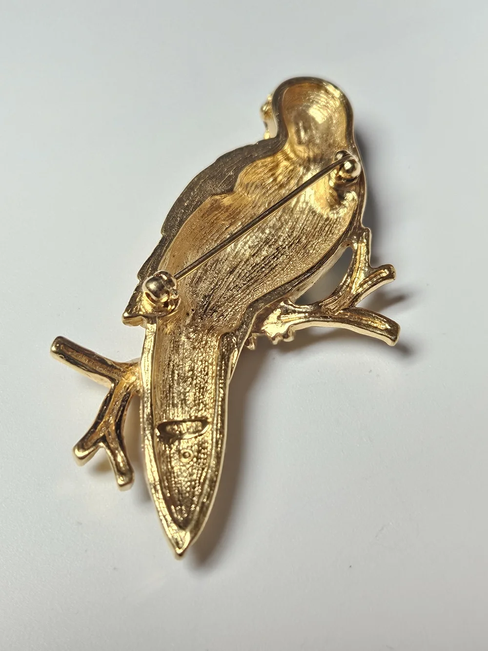 Avon Gold-Tone Parrot Brooch with Iridescent Teal Enamel and Crystals